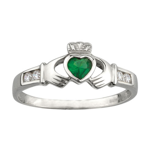 Claddagh Ring with Synthetic Emerald Sterling Silver S2594