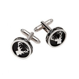 Stag Cufflinks Round Polished Pewter KCL35P