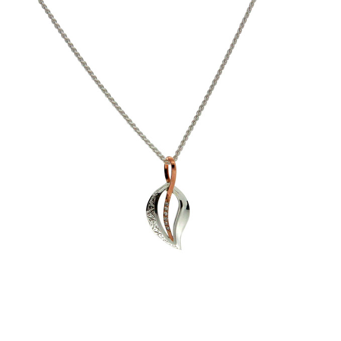 Trinity Leaf Pendant White Sapphire SS 10kt Rose Gold PPX8138-WS